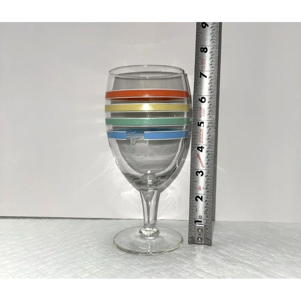 Set of 4 Fiesta Multicolor Striped Footed Goblets/Wine Glasses, No Chips-EXCL